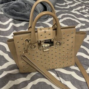 Jimmy Choo Taupe Star-Studded Leather Satchel